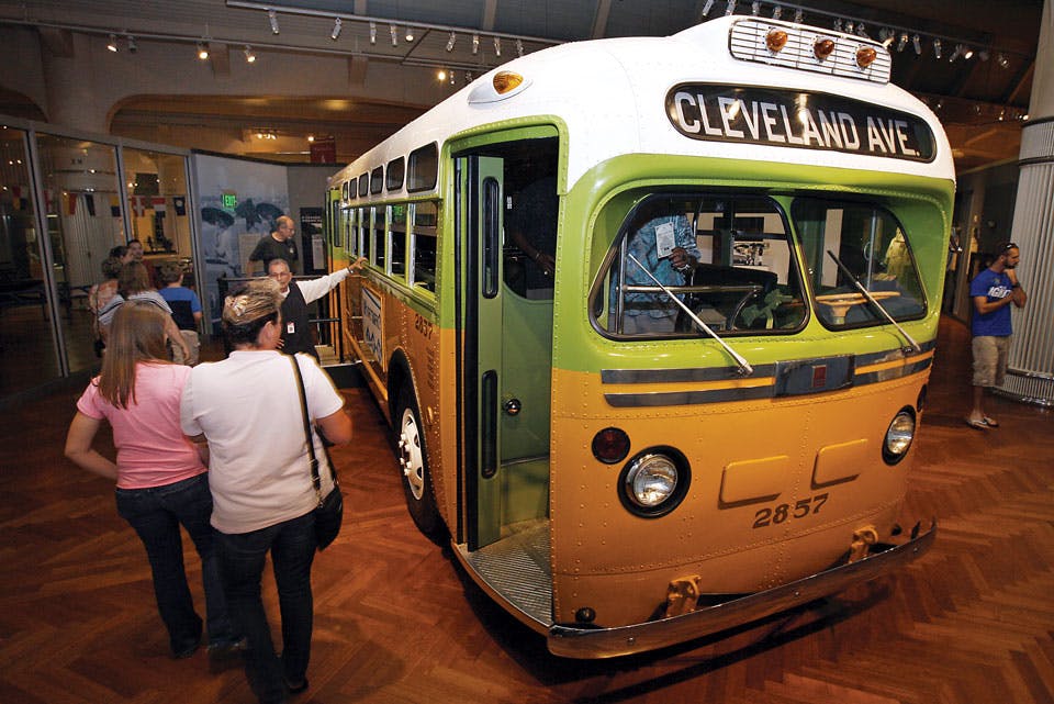 Guests boarding Rosa Parks bus