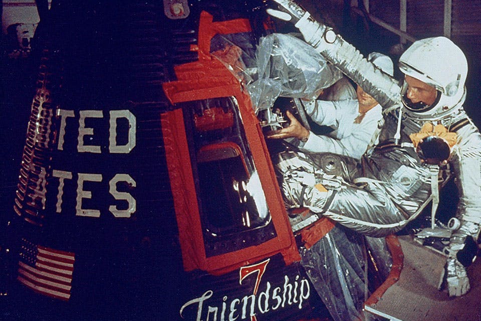 John Glenn Enters Friendship 7 capsule