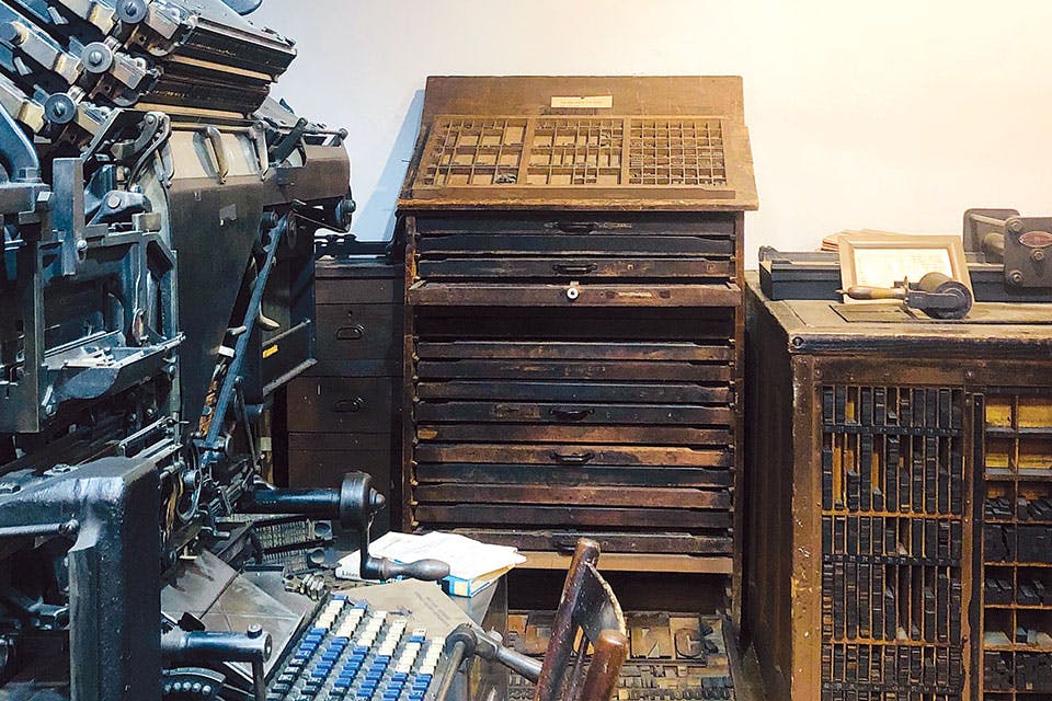 Old letterpress and typewriter at the Alpine Hills Museum Old letterpress and typewriter at the Alpine Hills Museum