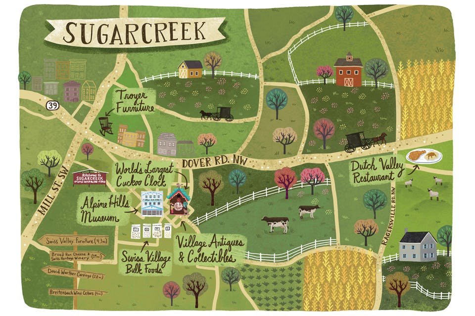Amish country map  sugarcreek