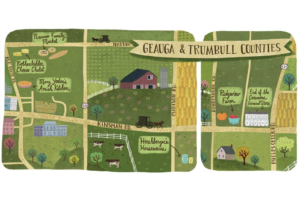Map of Geauga and Trumbull County Amish Country