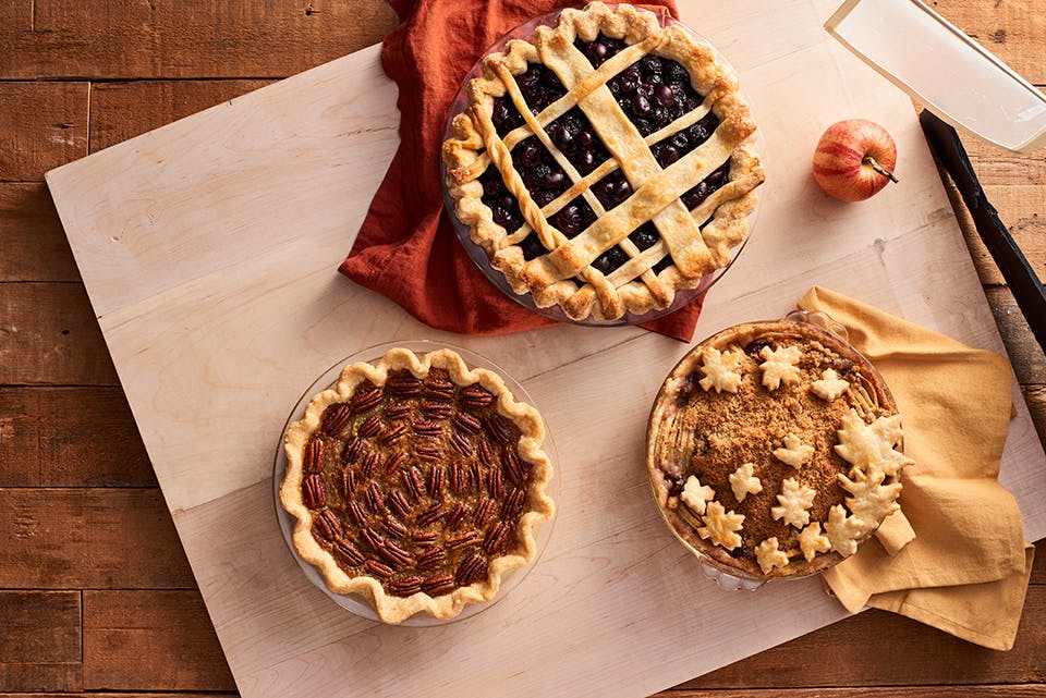 Double topped cranberry apple pie, lemon pecan pie and luscious lattice cherry pie (photo by Josiah Hull, food styling by Katy Hale)