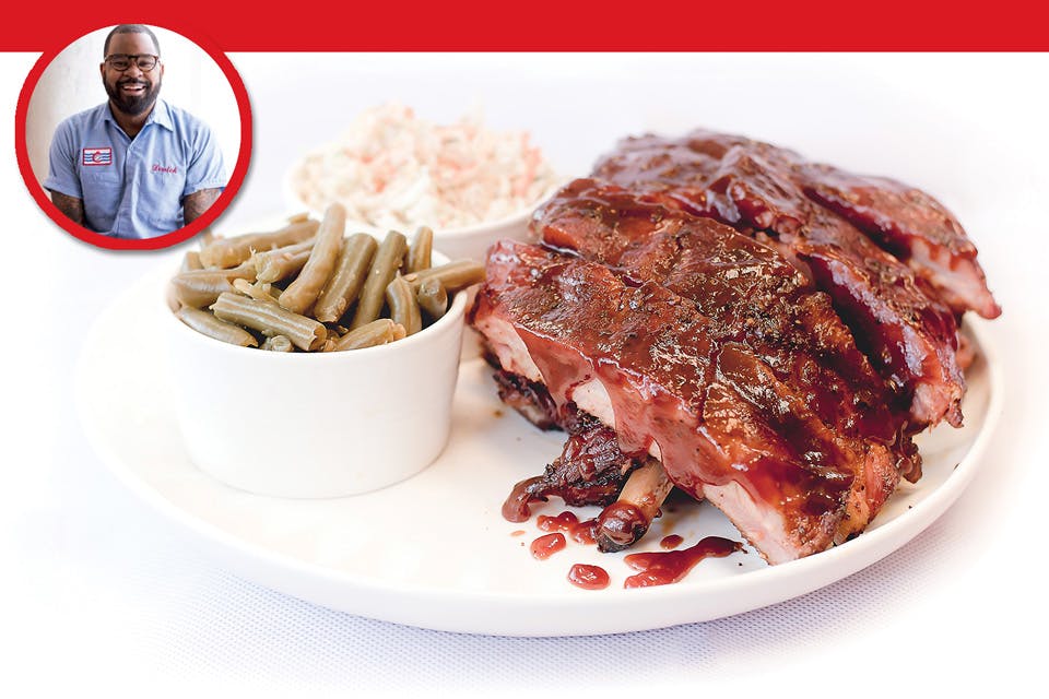 Sweets and Meats BBQ plate and Derrick Braziel (inset) Sweets and Meats BBQ plate and Derrick Braziel (inset)