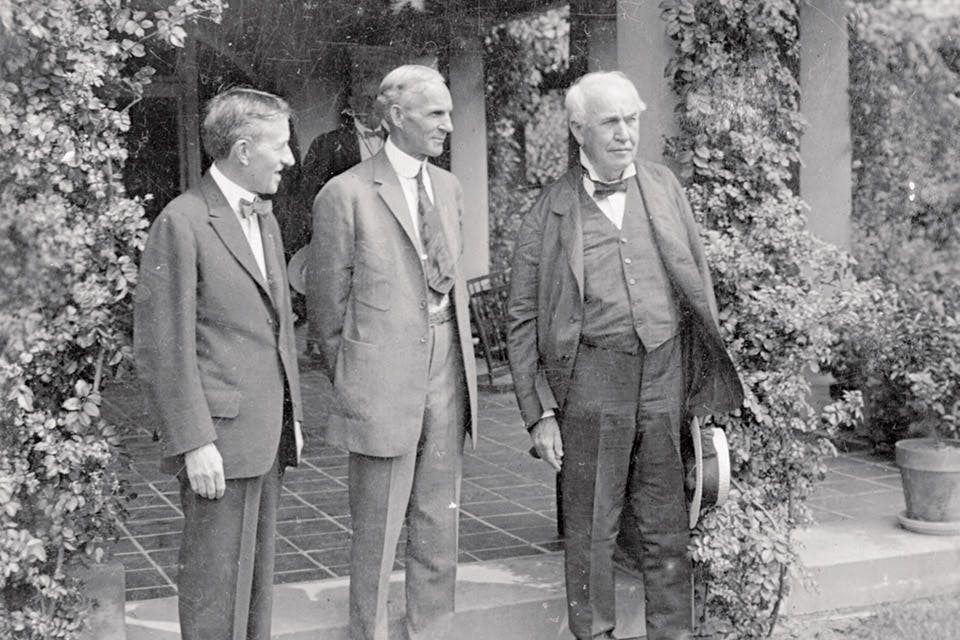 Harvey Firestone, Henry Ford and Thomas Edison at Warren G. Harding's funeral Harvey Firestone, Henry Ford and Thomas Edison at Warren G. Harding's funeral