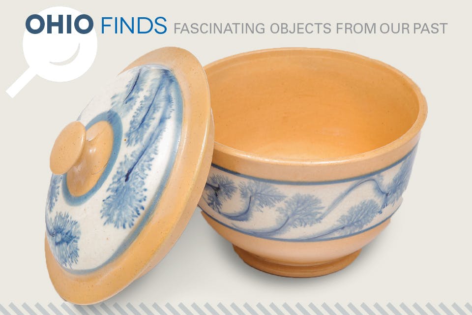Mocha ware with blue seaweed design Mocha ware with blue seaweed design