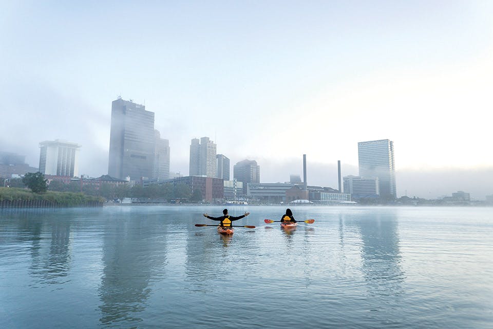 People kayaking on the Maumee River Water Trail (photo courtesy of Destination Toledo)