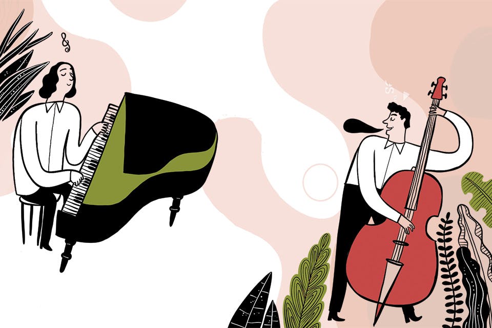 Piano and stand up bass illustration (photo by iStock)