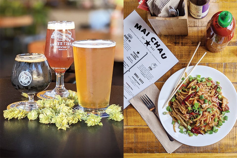 Three Tigers Brewing Co. beer and food from Mai Chau Kitchen (photo courtesy of Three Tigers Brewing Co.)