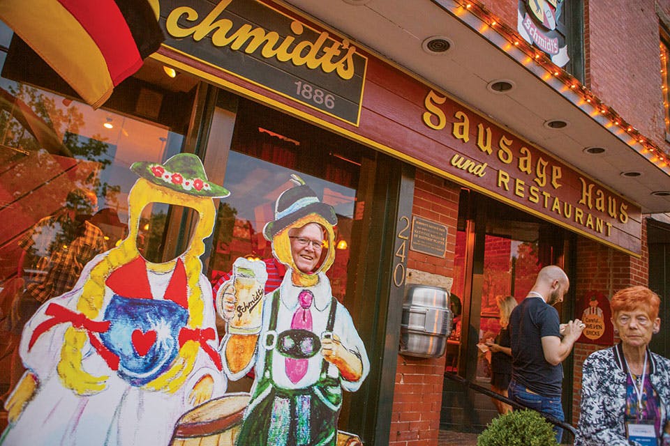 People outside of Schmidt's in Columbus People outside of Schmidt's in Columbus