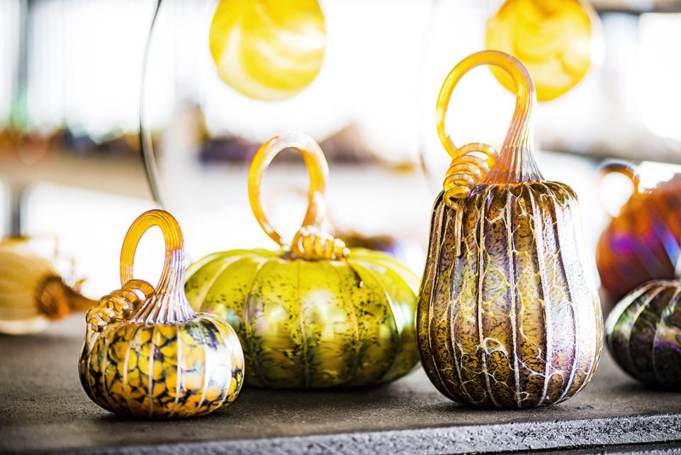 Artist Jack Pine’s glass pumpkins (photo by Tommy Feisel)