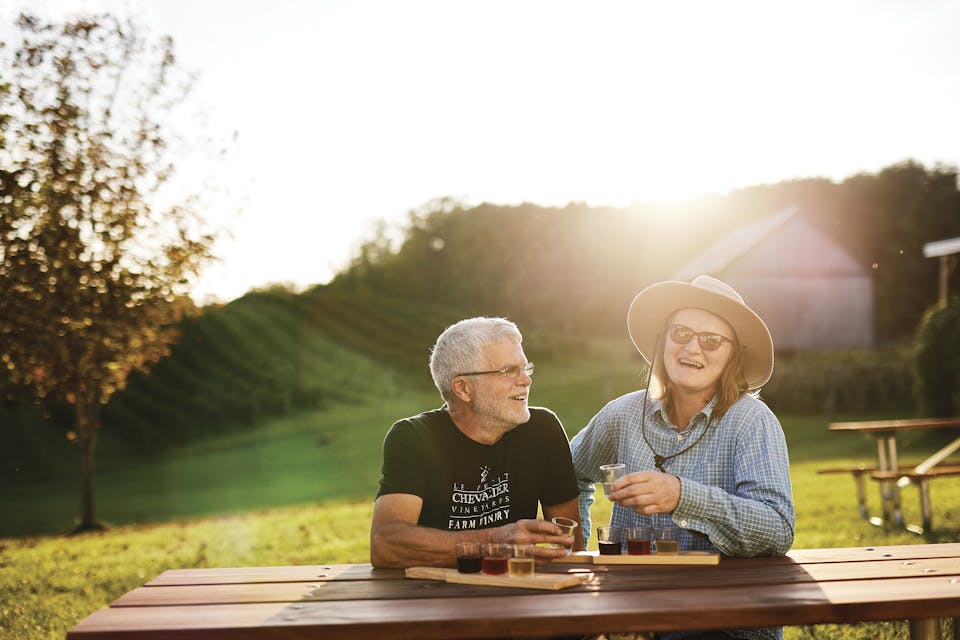 Sip a glass of wine and enjoy the autumn views at Le Petit Chevalier Vineyards and Farm Winery in Creola after a day of hiking in the nearby Hocking Hills State Park.