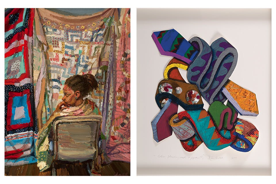 Sedrick Huckaby’s “She Wore Her Family’s Quilt” (left) and Kevin Earlee Cole’s “When Blessings Meet Opportunity” (courtesy of Taft Museum of Art)
