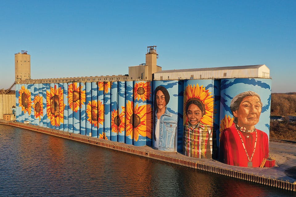 Toledo’s colorful Glass City River Wall (photo by David Patch)