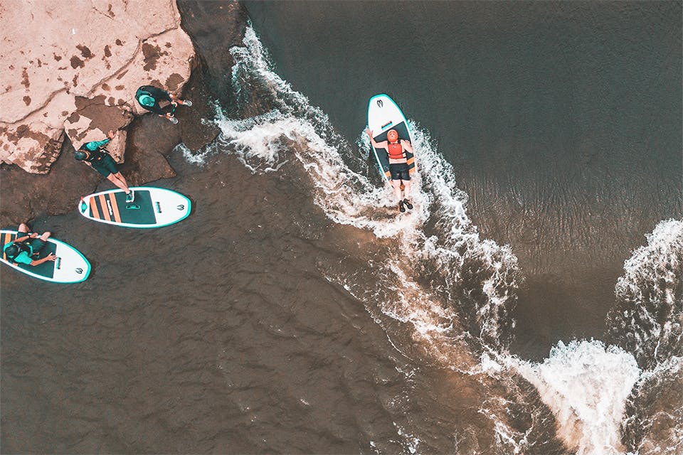 Aerial view of people surfing at Surf Dayton (photo courtesy of Surf Dayton)