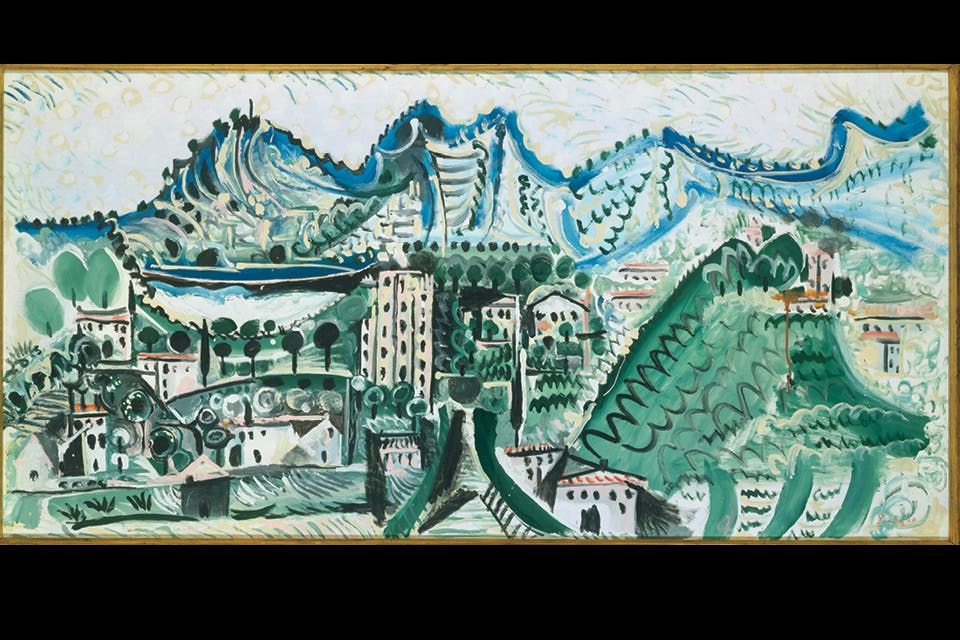 Picasso’s “Landscape of Mougins II” (photo courtesy of Pinakothek Der Moderne, Munich, 13718, image © Blauel Gnamm   Artotek © 2023 Estate of Pablo Picasso / Artists Rights Society (ARS), New York, courtesy American Federation of Arts