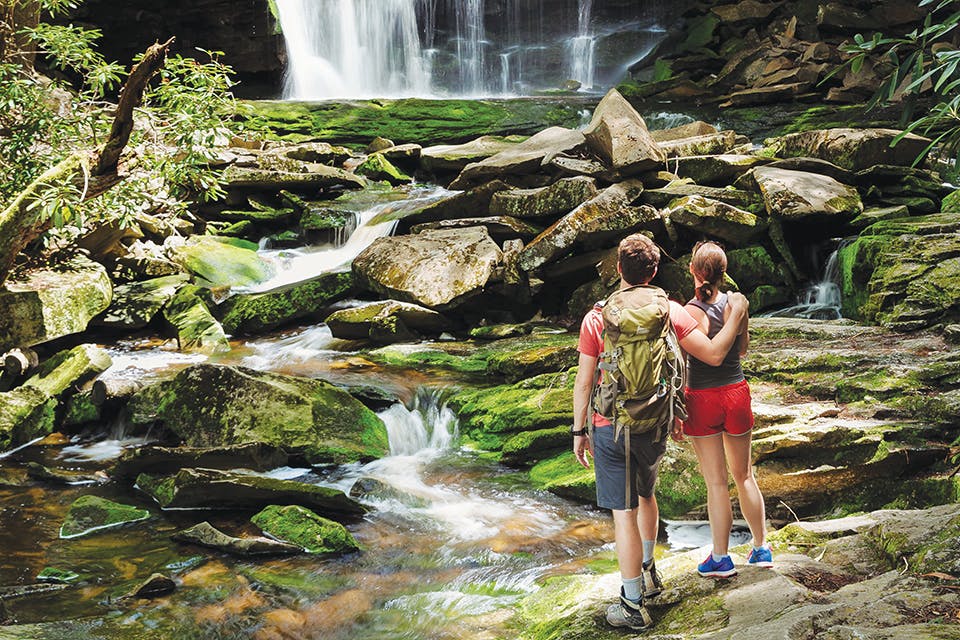 Couple looking at Elakala Falls at Blackwater Falls State Park in Davis West Virginia (photo by Christopher Kent Wesler)