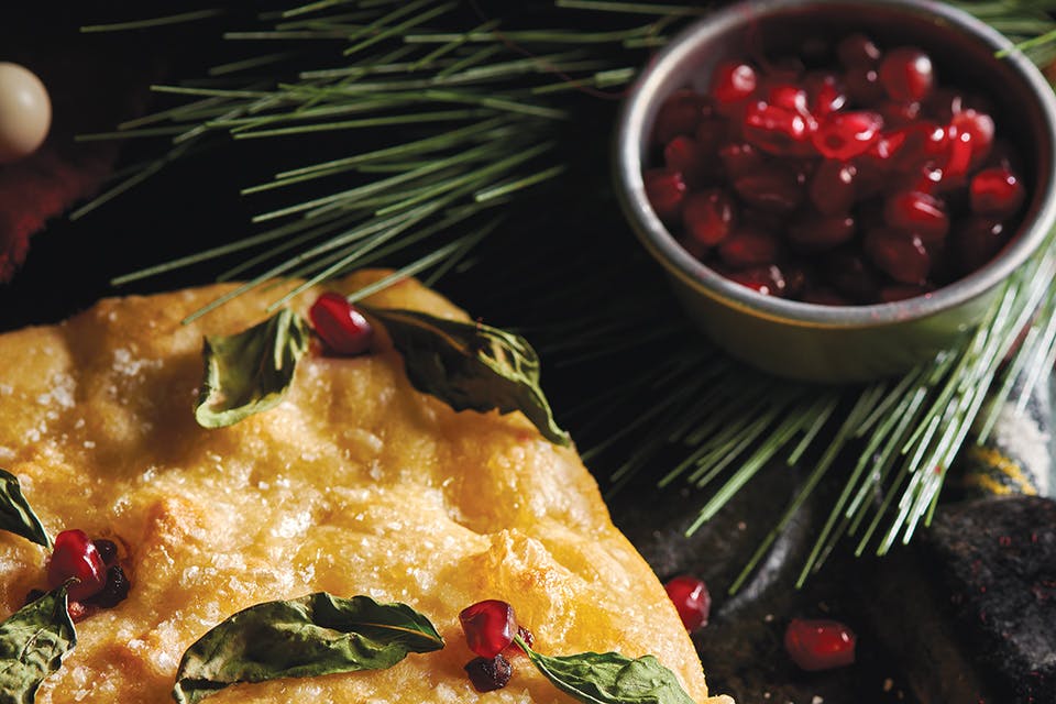 Christmas focaccia (photo by Megann Galehouse, food styling by Katy Gale, set styling by Megan McLaughlin) Christmas focaccia (photo by Megann Galehouse, food styling by Katy Gale, set styling by Megan McLaughlin)