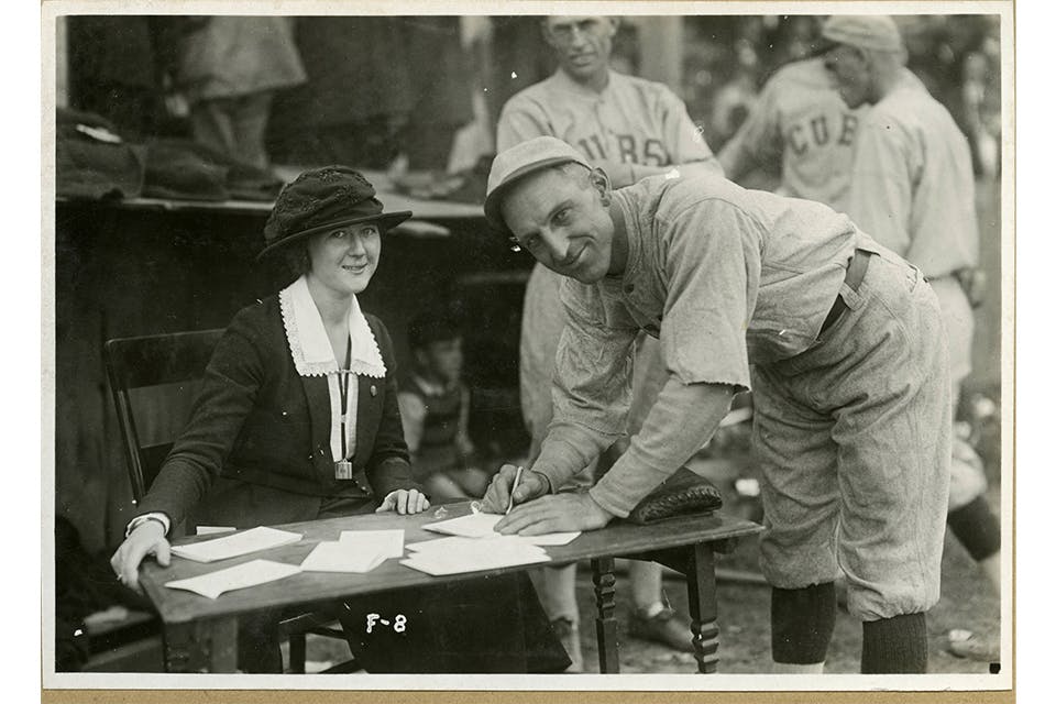 Chicago Cubs player signing autographs in Marion in 1920 (photo courtesy of Ohio History Connection)