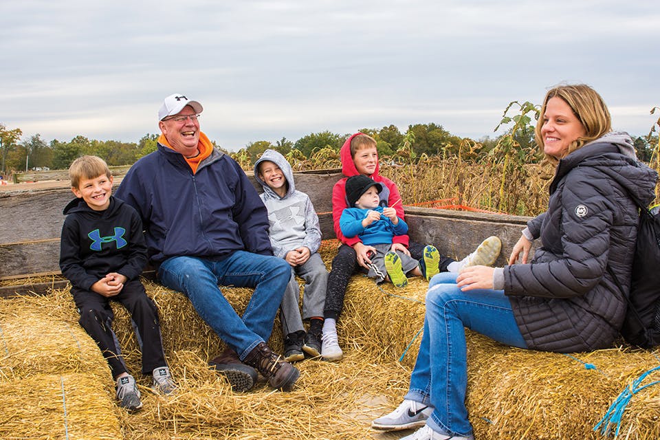 Parents and children on hayride at Circle S Farms in Grove City (photo courtesy of Visit Grove City)