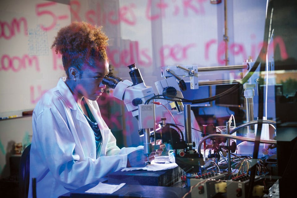 Student in laboratory at Wright State University (courtesy of Ohio Department of Higher Education)
