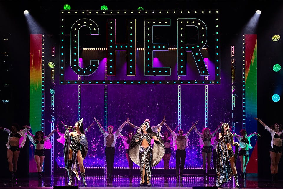 Cast of The Cher Show onstage. (Photo courtesy of The American Theatre Guild)