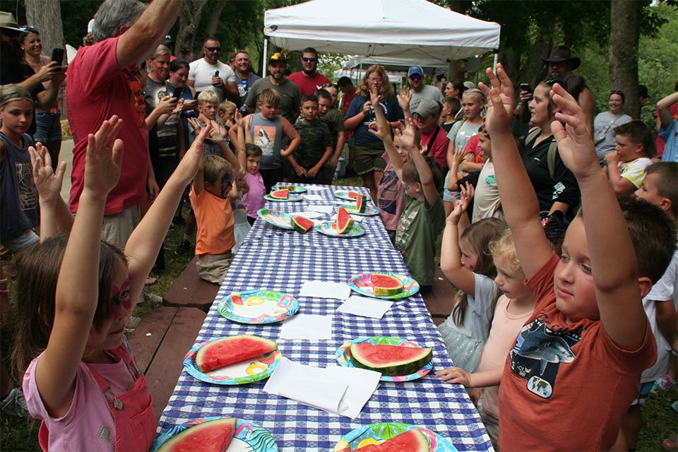 Kids in the Watermelon Eating Contest at the Dresden Melon Festival (photo courtesy of the Dresden Melon Festival)