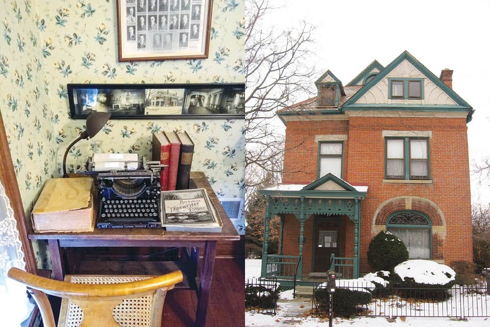 James Thurber’s writing desk and exterior of the Thurber House in Columbus (left by Jessica Strawser, right courtesy of Thurber House)