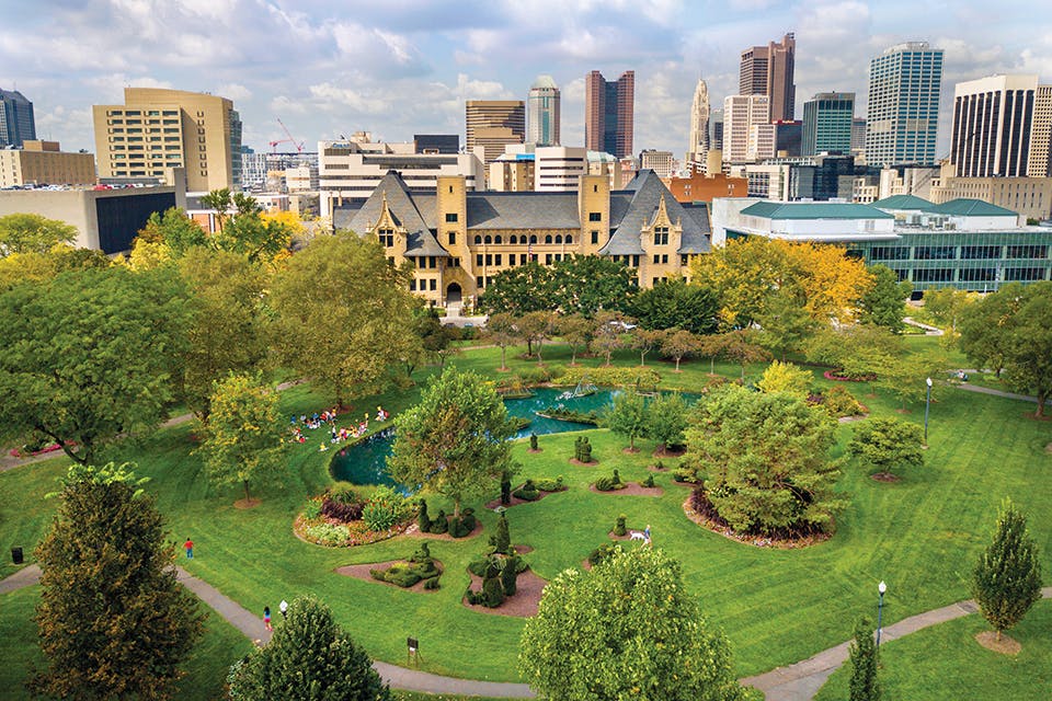 Aerial view of Topiary Park in downtown Columbus (photo courtesy of Columbus Recreation and Parks Department)