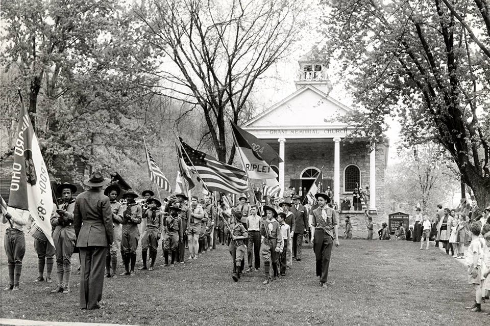 Ulysses S. Grant’s 120th birthday celebration by Boy Scouts of America, the Sons of the American Revolution and residents of Point Pleasant (photo courtesy of Ohio History Connection)