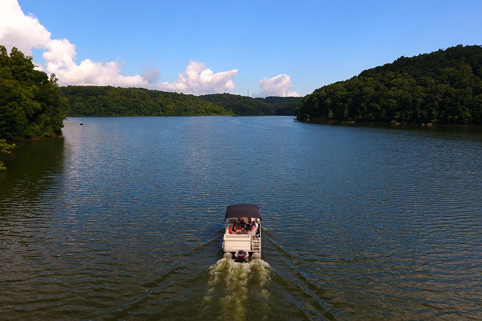 Boat on water at Salt Fork State Park (photo courtesy of Ohio Department of Natural Resources)
