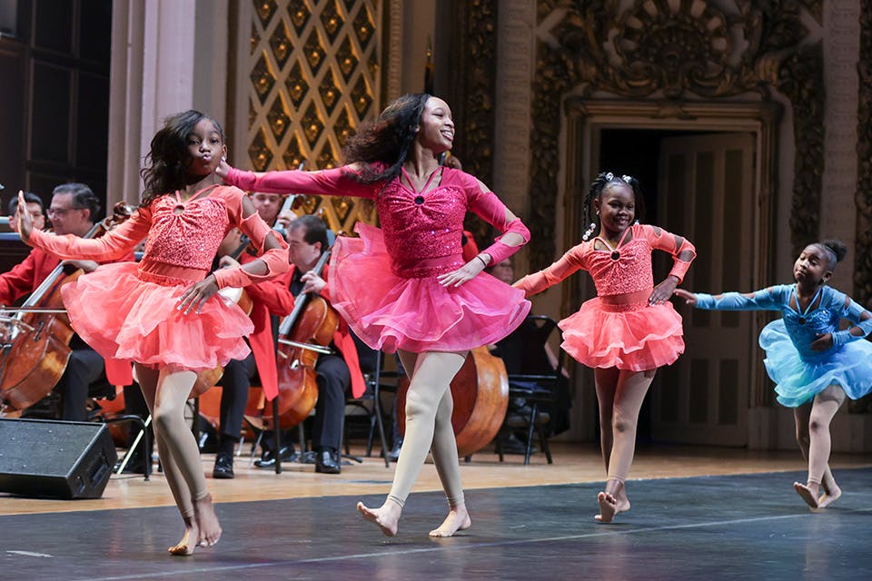 Dancers on stage during  the Cincinnati Symphony Orchestra’s Lollipops Family Series concert (photo by Mark Lyons; courtesy of the Cincinnati Symphony Orchestra)
