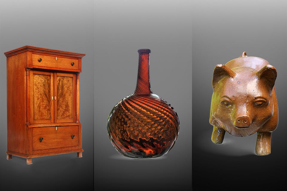 Three of the 250 items in “Heartland: The Stories of Ohio Through 250 Objects” (photo courtesy of the Decorative Arts Center of Ohio)