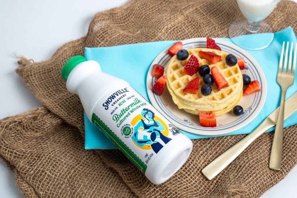 Snowville Creamery whole milk buttermilk and waffle (photo courtesy of Snowville Creamery)