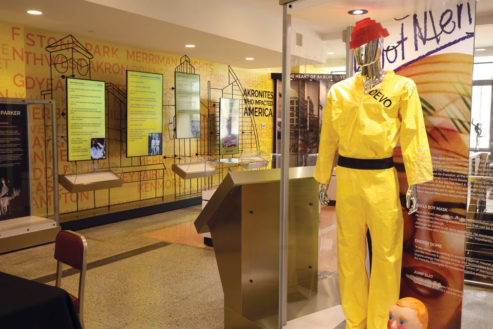 Yellow jumpsuit from the band Devo at the Akron History Center (photo courtesy of Akron History Center) Yellow jumpsuit from the band Devo at the Akron History Center (photo courtesy of Akron History Center)