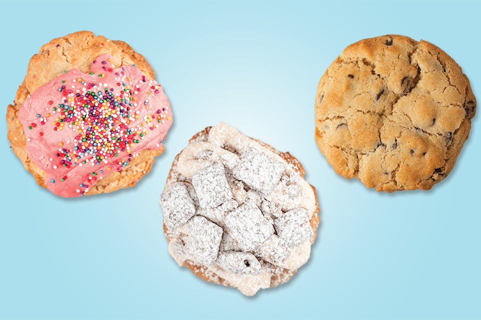 Frosted animal cracker, puppy chow and chocolate chip cookies at Lion Cub’s Cookies in Columbus (photo courtesy of Lion Cub’s Cookies)
