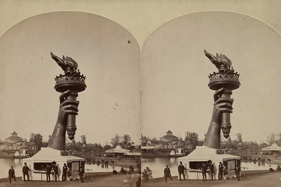 The torch and part of the arm of the Statue of Liberty displayed at the 1897 exposition (photo from Library of Congress)