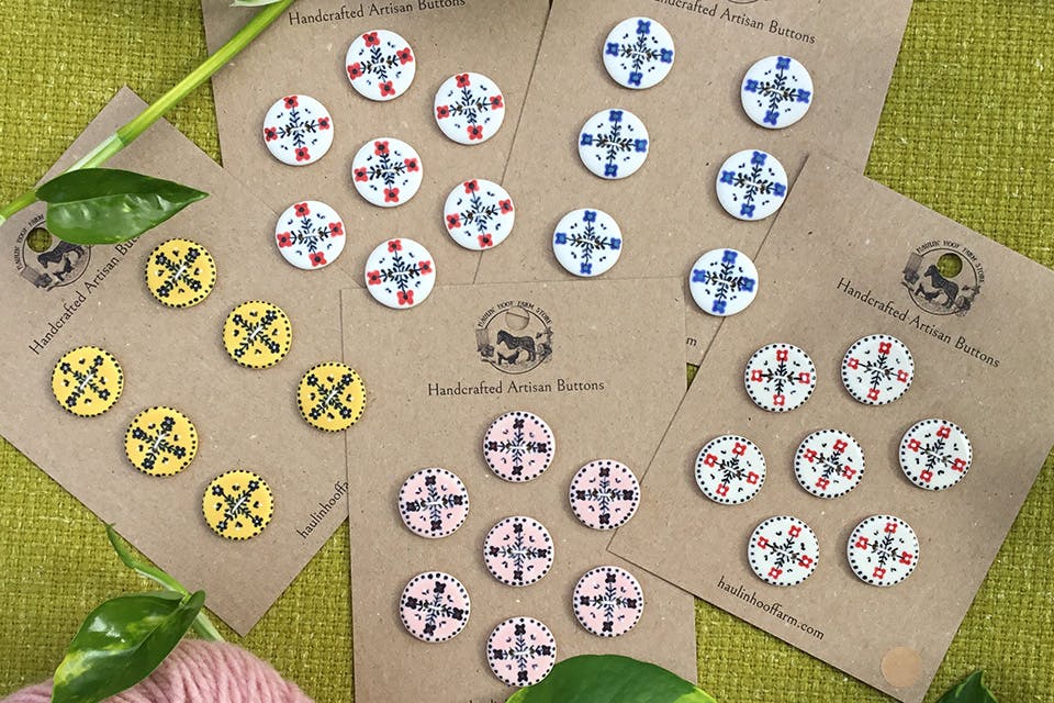 Buttons from Haulin’ Hoof Farm Store in New Marshfield (photo courtesy of Haulin’ Hoof Farm Store)