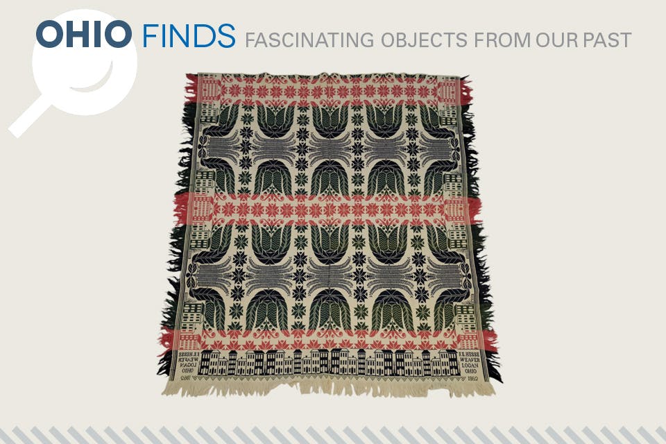 Woven coverlet made by Frederick E. Hesse in Logan in 1862 (photo courtesy of Meander Auctions)