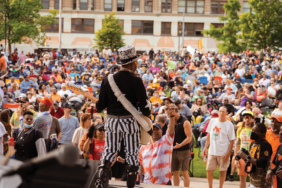 Man performing at Dayton Funk Fest at Levitt Pavilion in Dayton (photo courtesy of Levitt Pavilion)