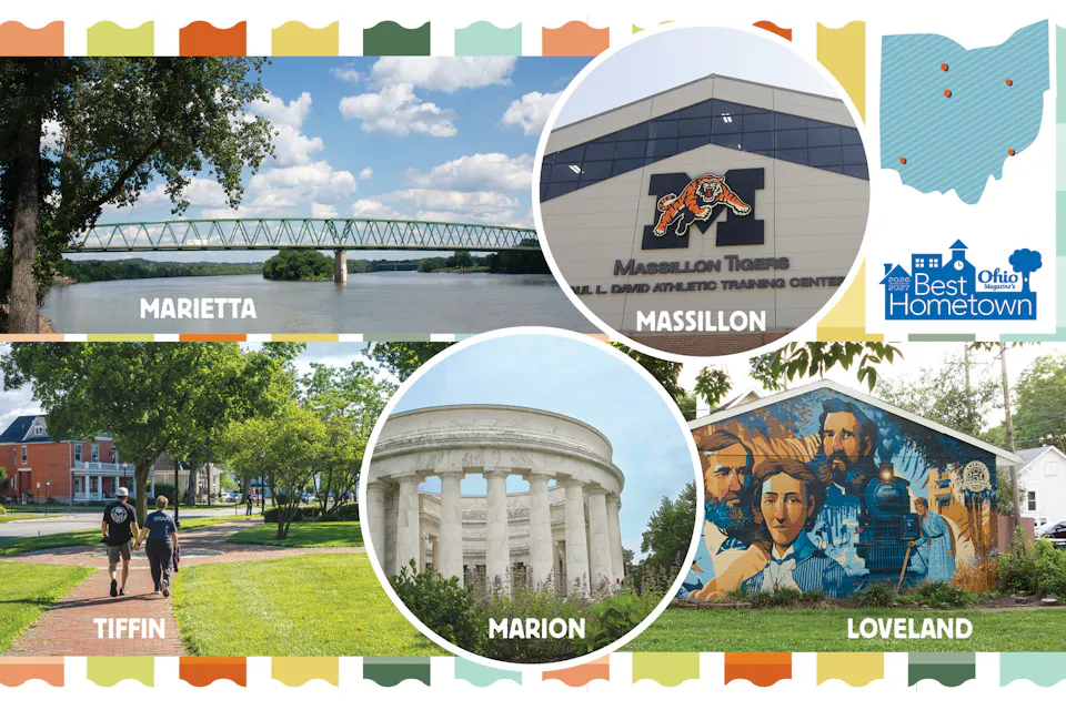 Best Hometowns 2026 27: Loveland, Marietta, Marion, Massillon, Tiffin (photos by Rachael Jirousek, Kelly Larson and Doug Hinebaugh)
